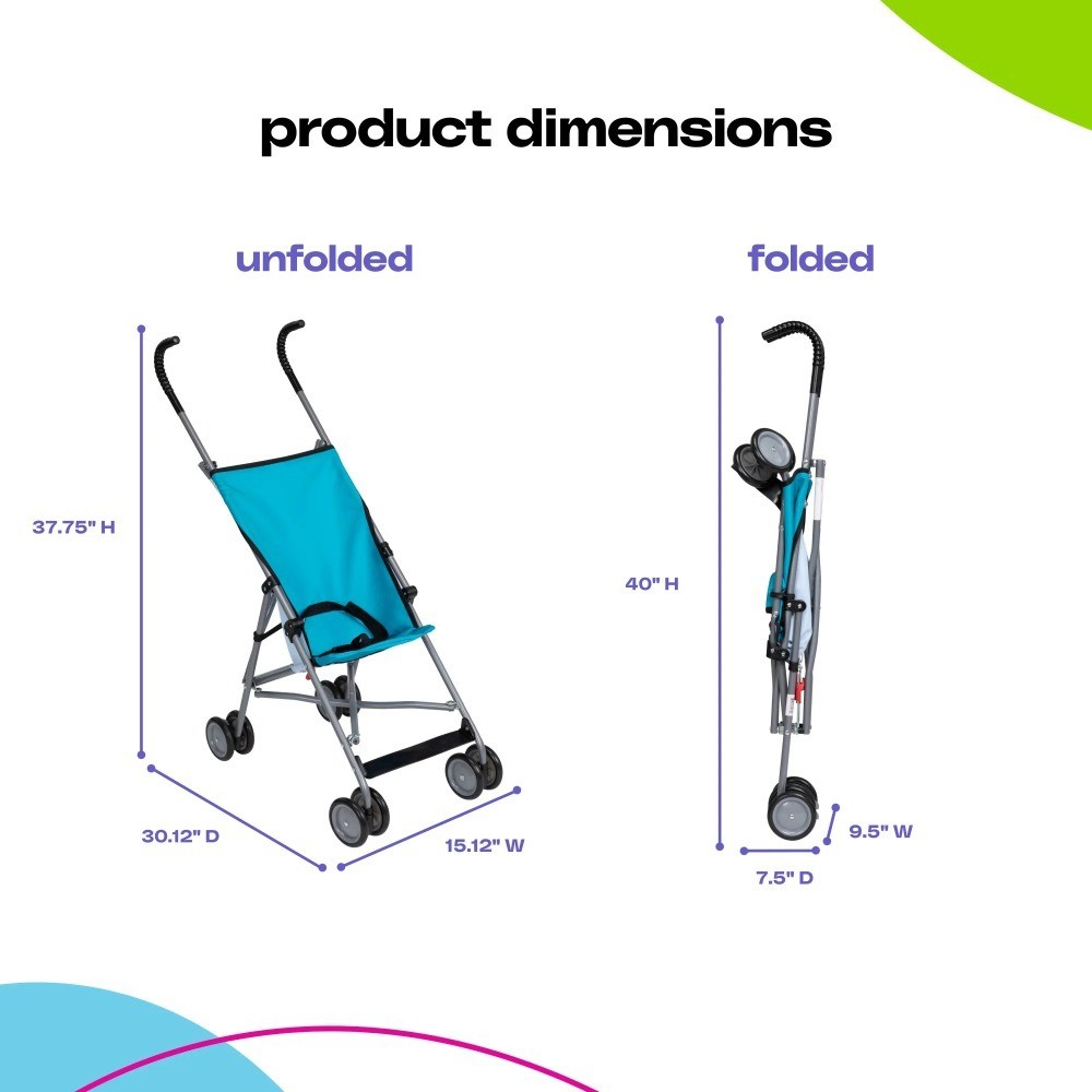 Lightweight Umbrella Stroller for Toddlers, Turquoise, Compact Fold