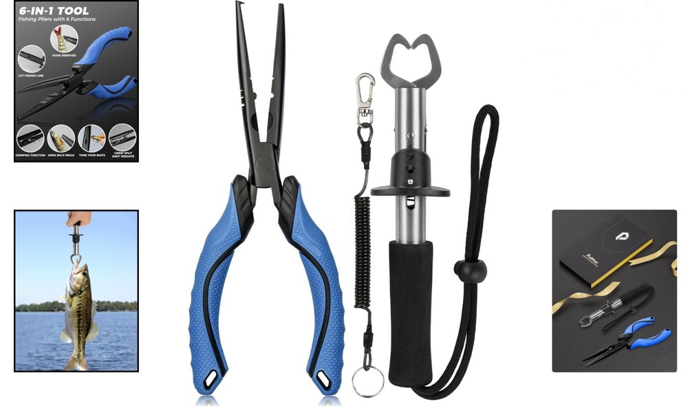 Fishing Tools Kit with Fish Lip Gripper and Multi-Function Pliers Saltwater R...