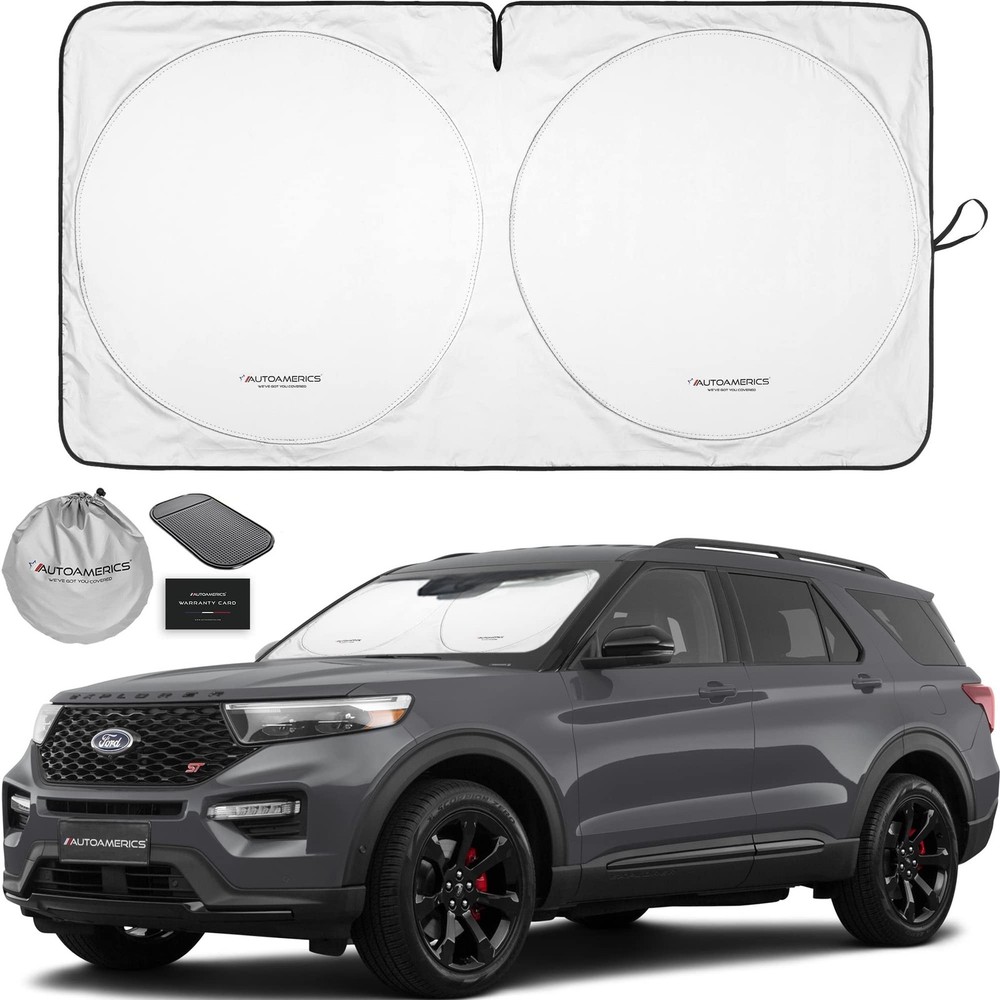 Autoamerics 1-Piece Windshield Sun Shade Standard Silver Foldable Car Front W...