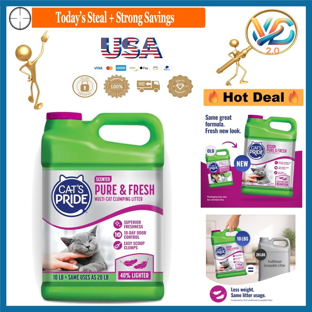 Pure & Fresh Cat Litter 10 Lbs Lightweight Clumping Odor Control