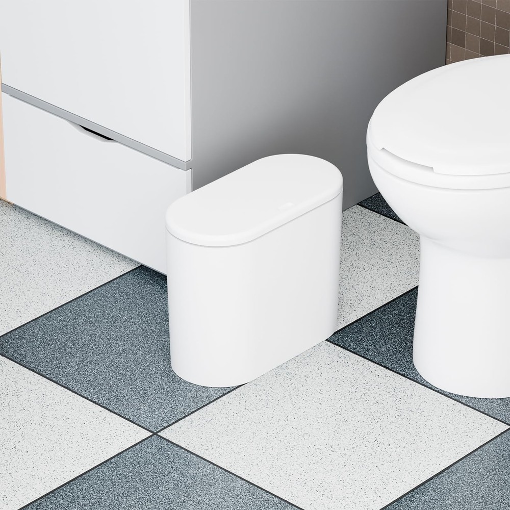White 12 Liter Rectangular Plastic Small Garbage Can With Lid,2 Pack 3.17 Gal...