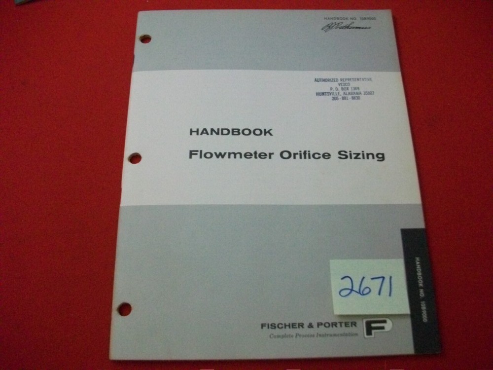 1968 FISCHER & PORTER CO. FLOWMETER ORIFICE SIZING HANDBOOK-SPECIFICATIONS +MORE