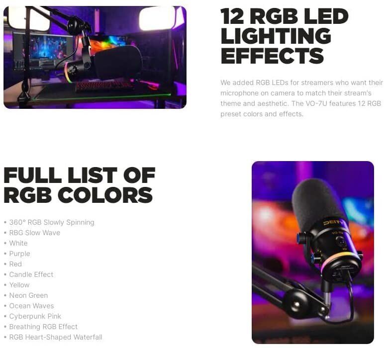 DEITY VO-7U Tripod Kit USB Broadcast Microphone Dynamic USB Mic & RGB Lighting