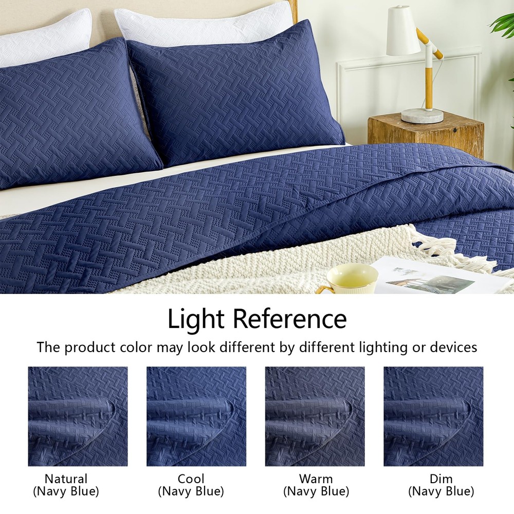 FLYMME Navy Twin Quilt Bedding Set, Lightweight Modern Geometric Bedspread