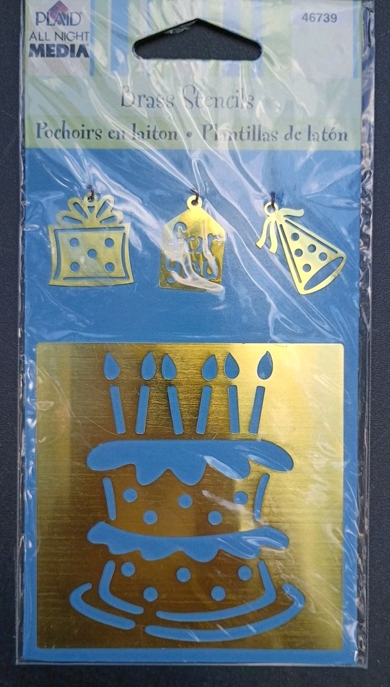 New Plaid Brass Stencils Birthday Cake # 46739