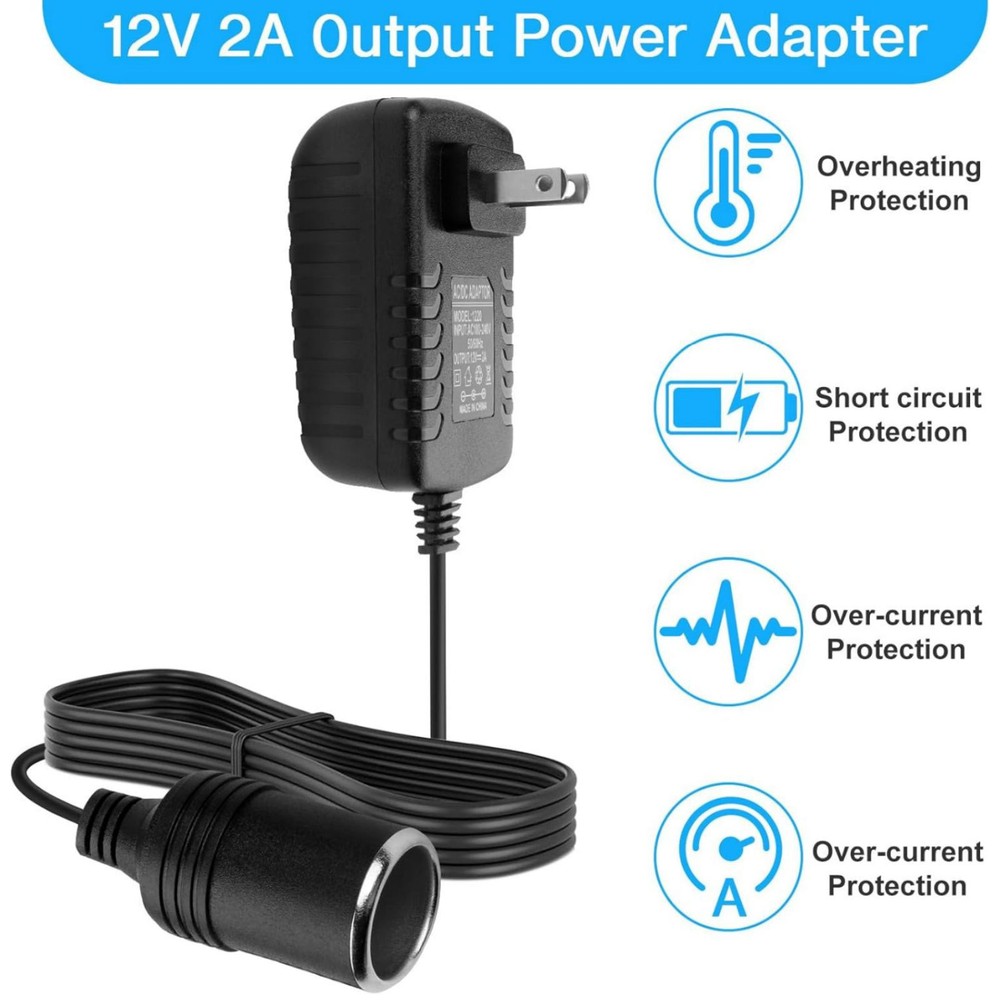12V-2A Standard US 2-Pins Plug Car Cigarette Lighter Converter Socket Adapter