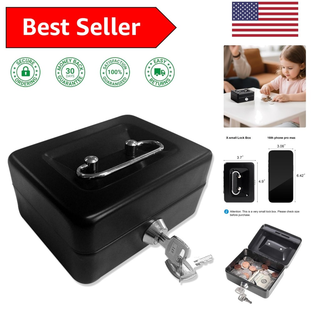 Key-Controlled Black Cash Box - Small Size for Personal Security & Convenience
