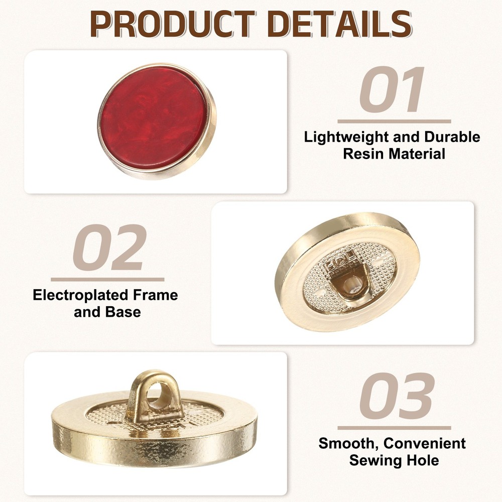 10Pcs Round Button, 25mm/1" Resin Decorative Pattern Button, Wine Red