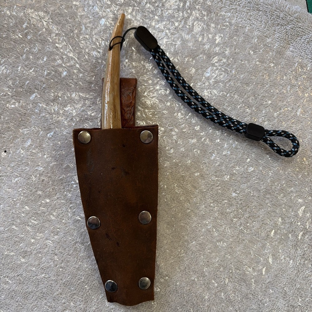 Custom Handmade Knife With Antler Handle, Made From Schrade Avatar Blade. Nice