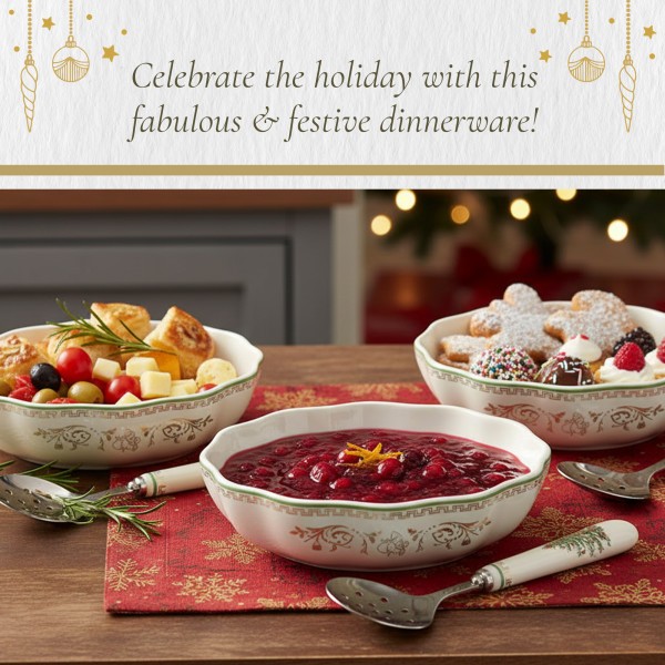 Spode Christmas Tree Cranberry Dish & Server Set - 8" Festive Holiday Serveware