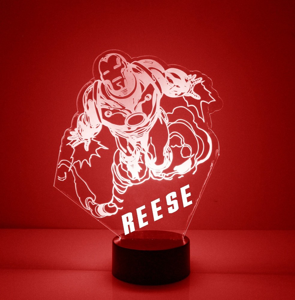 Iron Man, Personalized Marvel Avengers LED Night Light Lamp with Remote Control