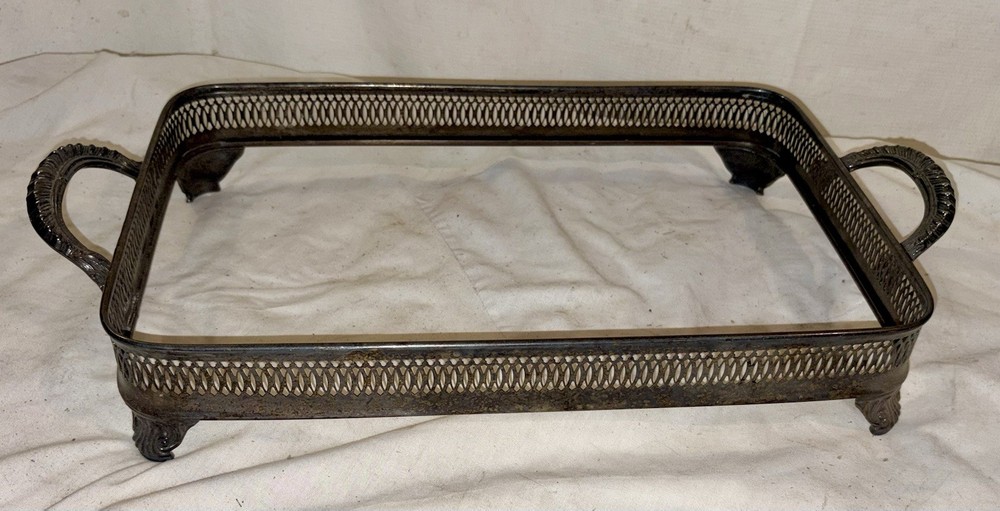 VINTAGE SILVERPLATE FOOTED CHAFING DISH STAND 14"x9"