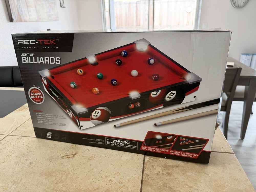 Rec-Tek Light Up Billardsd Blue Mini Pool Table With Box