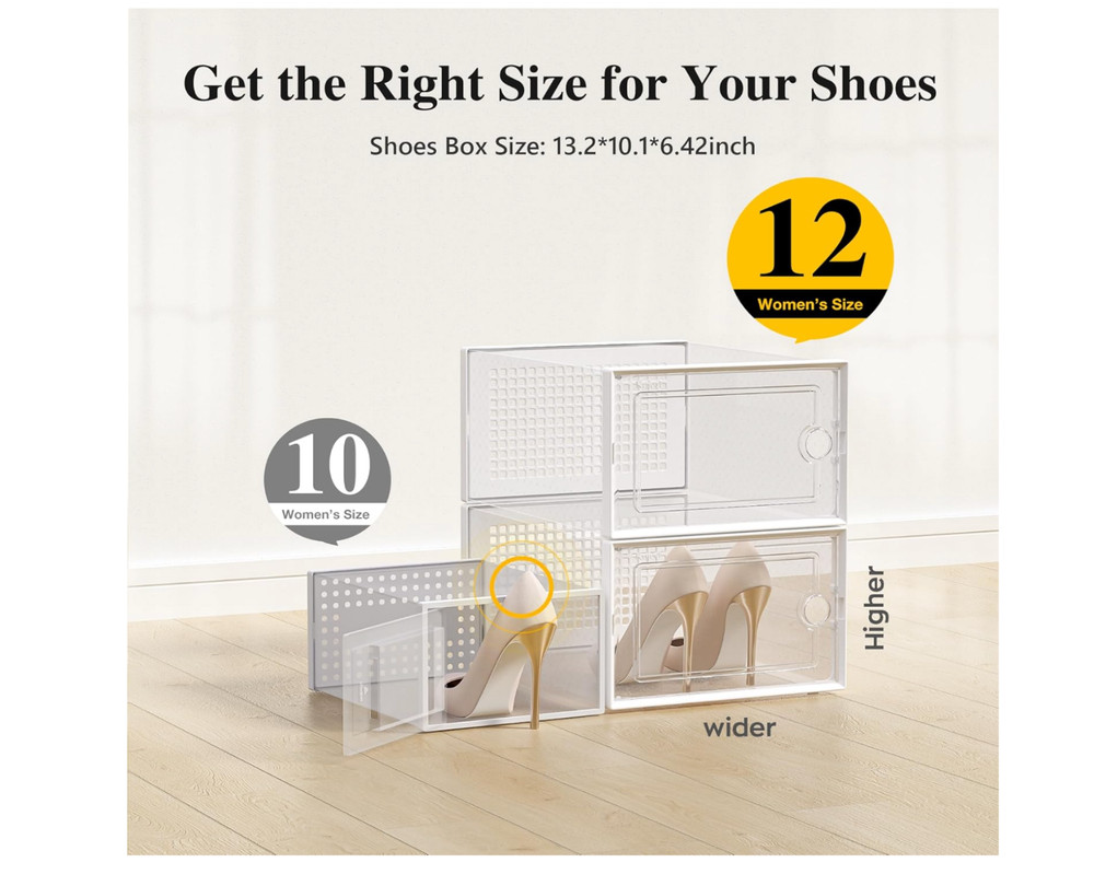 X-Large Shoe Storage Boxes Organizers Clear Plastic Stackable 12 Pack, Shoe Rack