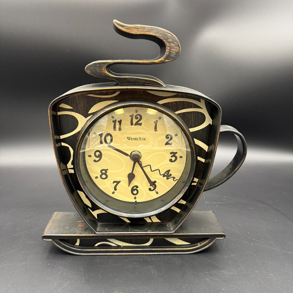 Westclox Coffee Cup Clock Novelty Kitchen Desk Battery Operated Working