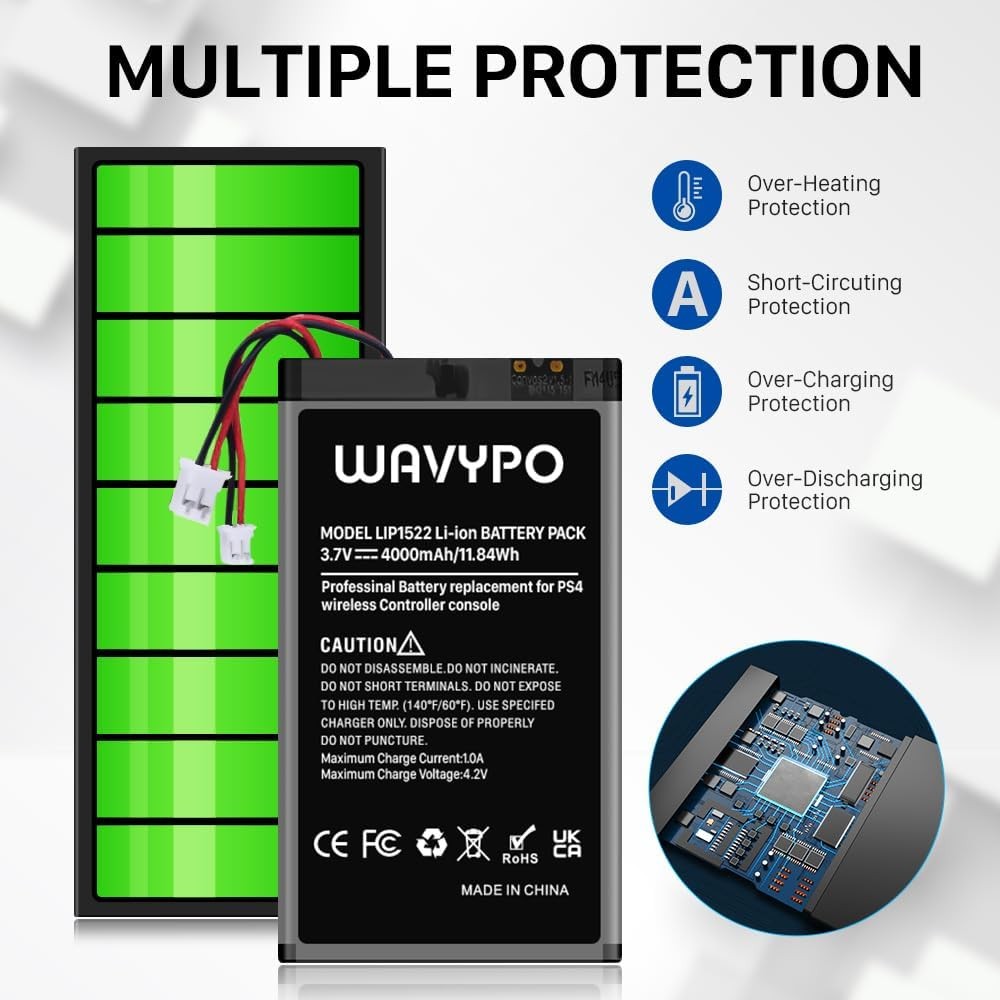 2 Pack 4000Mah PS4 Controller Battery Replacement for PS4/PS4 Slim Playstation