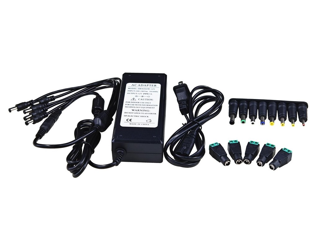 DC Power Adapter 12V 5A 5-Way Splitter with Multiple Conversion Heads