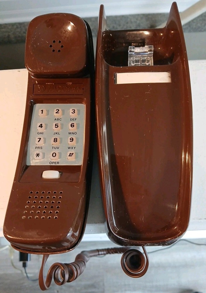 Vintage Push Button Wall Phone Telephone Chocolate Brown Untested