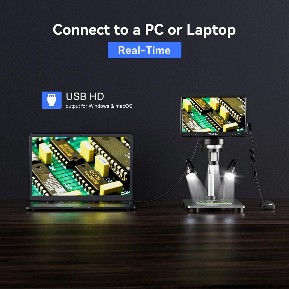 TOMLOV DM9 7" Digital Microscope: 1080P 1200X Coin Microscope 7", Silver