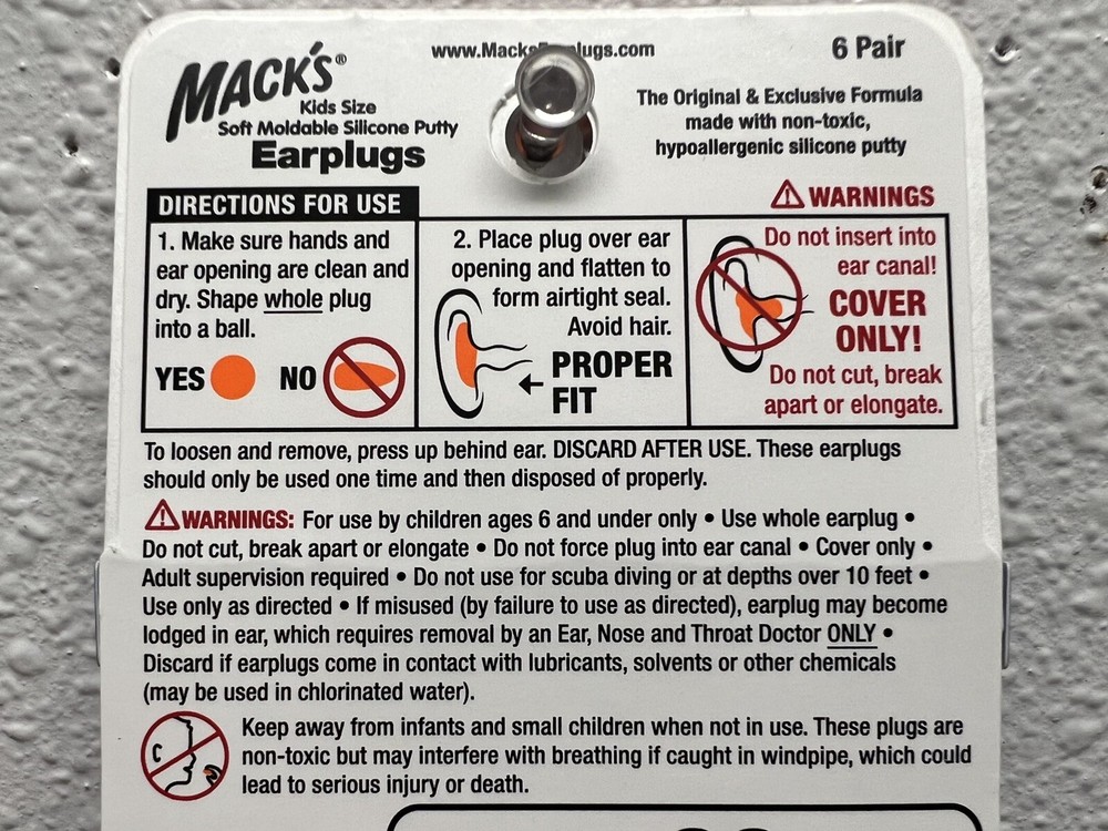 Mack's Kid Size Soft Moldable Silicone Putty Ear Plugs 6-Pair Non-Toxic