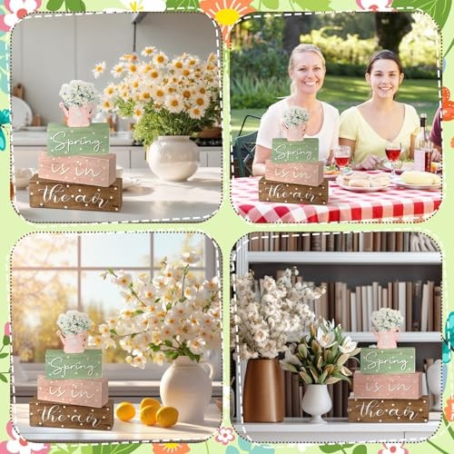 4 Pcs Spring Daisy Table Decorations Spring Tiered Tray Decor Daisy Wooden