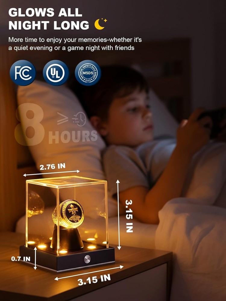 Cordless LED Championship Ring Display Case, Clear Acrylic Single Ring Holder...