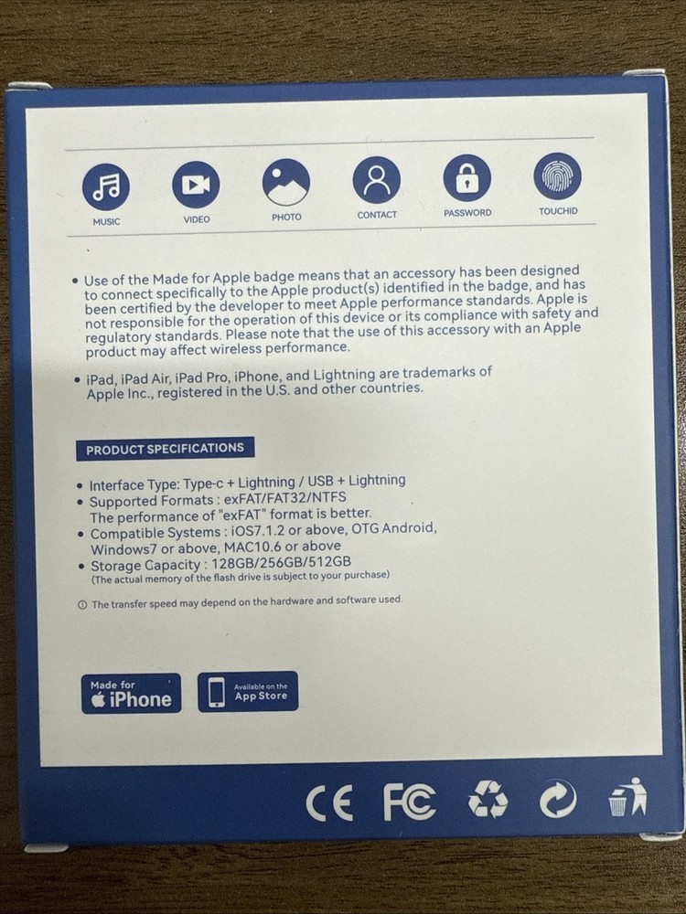 MFI Certified 128GB Lightning/TypeC Flash Drive Memory Stick