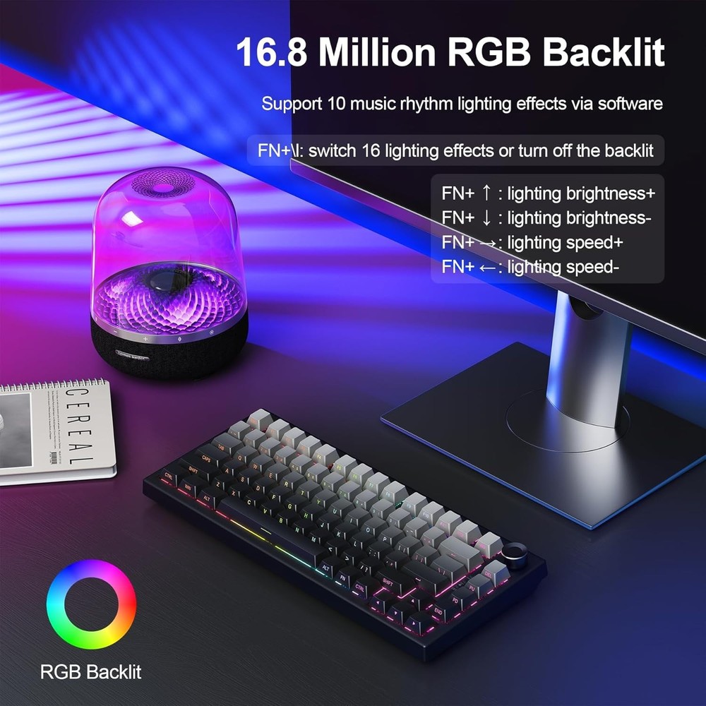 Wireless Mechanical Keyboard, Gasket Gaming Keyboard in 75% Layout, Bluetooth/