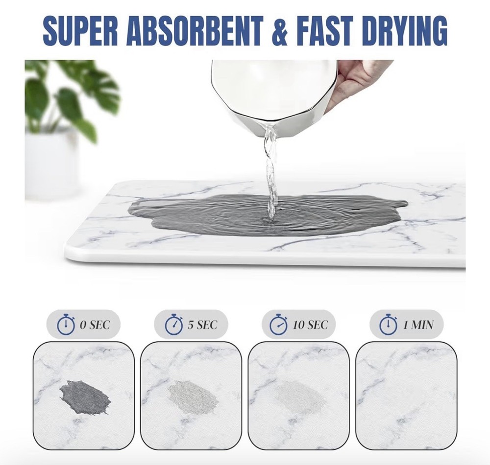 Large White Stone Drying Mat For Kitchen Counter 24x16”