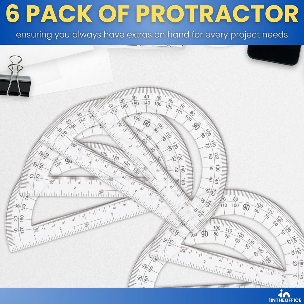 6 Pack Clear Plastic Protractor 6 Inch 180 Degrees Geometry Tools
