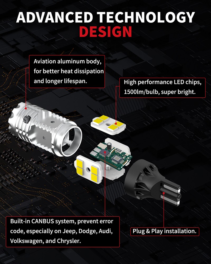 LASFIT LED Reverse Backup Light Bulbs T15 912 921 Extremely Bright White 6000K