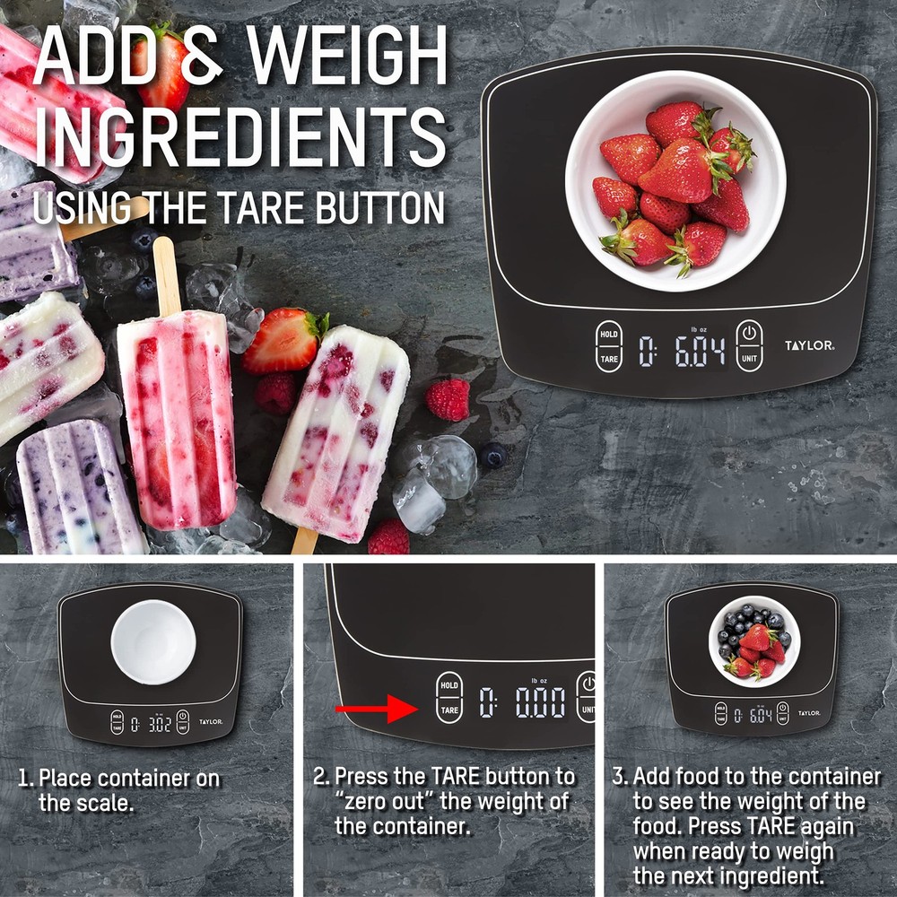 Taylor Waterproof Digital Kitchen Scale 11lb Black