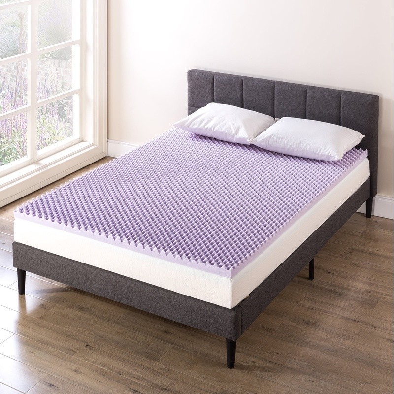 2 Inch Memory Foam Mattress Topper Lavender Egg Crate Antimicrobial Support New