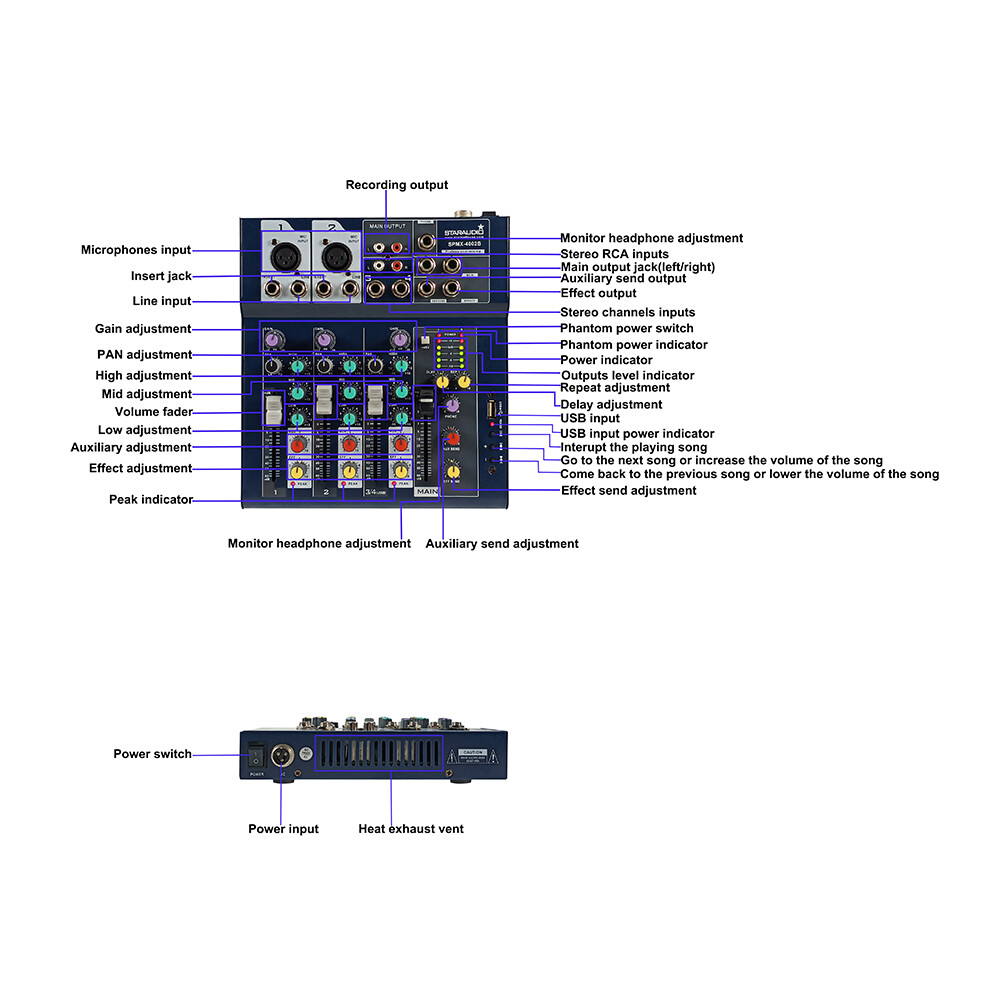 Professional 4CH USB Audio Mixing Console Audio DJ Console Karaoke Studio Mixer