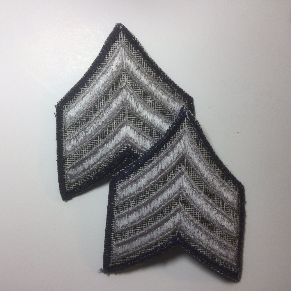 (2) Sergeant Chevron - 3 Silver Stripes on DARK NAVY BLUE (Navy Border) Patch