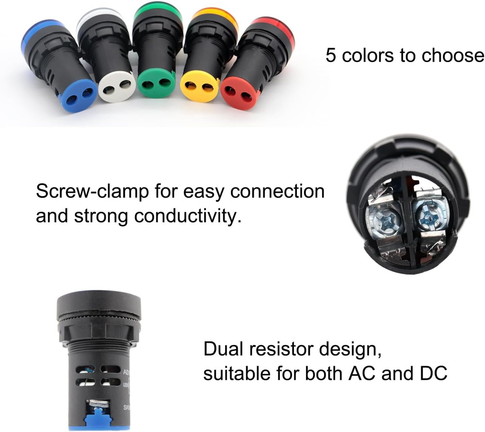 LED Indicator Light AC/DC 110V 20Ma Flush Panel Mount Red Green Blue Yellow Whit
