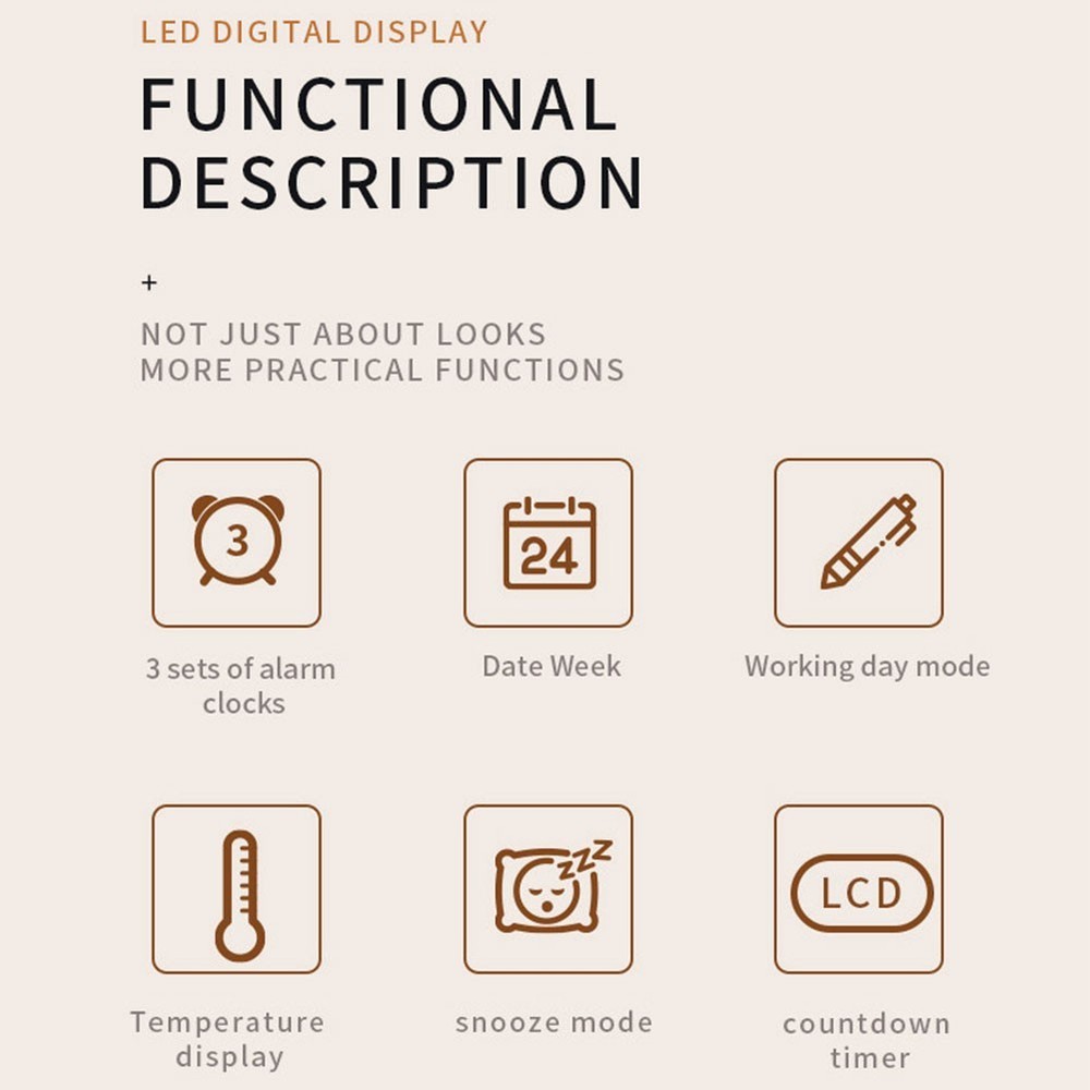 Desktop Electronic Alarm Clock with Transparent Display Temperature Date Week