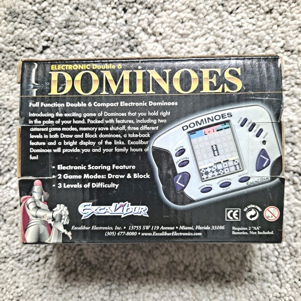 Double 6 Dominoes Excalibur Electronics 405 Electronic Handheld Game Open Box