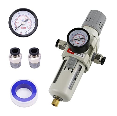 Air Filter Pressure Regulator Combo Piggyback, 5 Micron Brass Element, 3/8"NPT