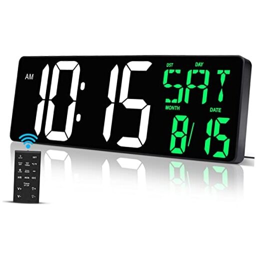17 Inch Large Digital Wall Clock with Remote Control, Basic Version (Green)