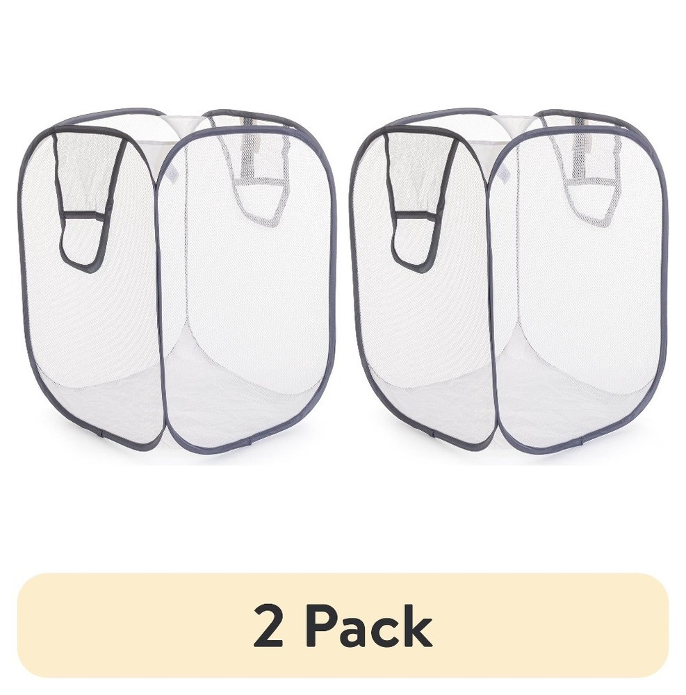 (2 pack)Jumbo Mesh Pop-Up Laundry Hamper, White, Adult