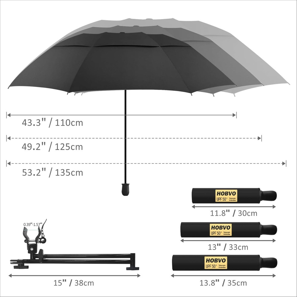 Golf Umbrella with Adjustable Clamp, Portable, Manual Open & Close, 50+ SPF, for