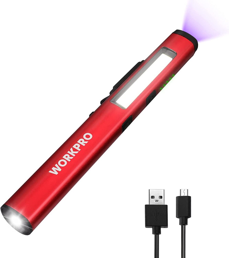 WorkPro Flashlight Pen Light, Rechargeable Penlight with 365 nm UV Black Light