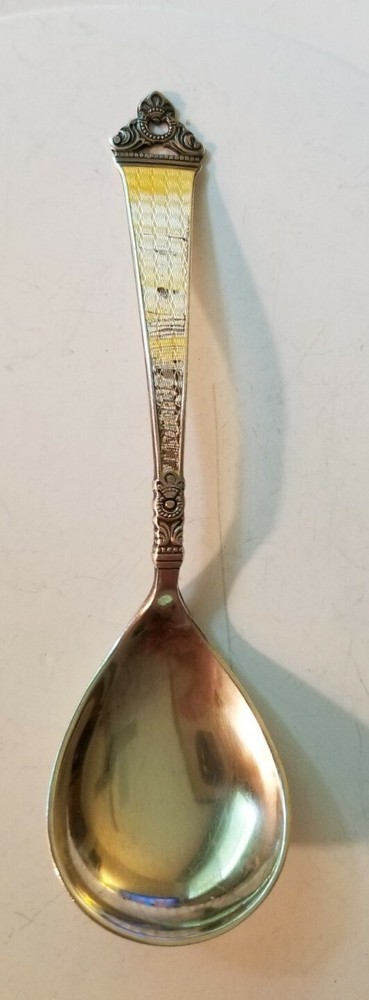 Vintage 4 3/4" Nils Hansen Odell Pattern Sterling and Enamel Jam Spoon - Norway