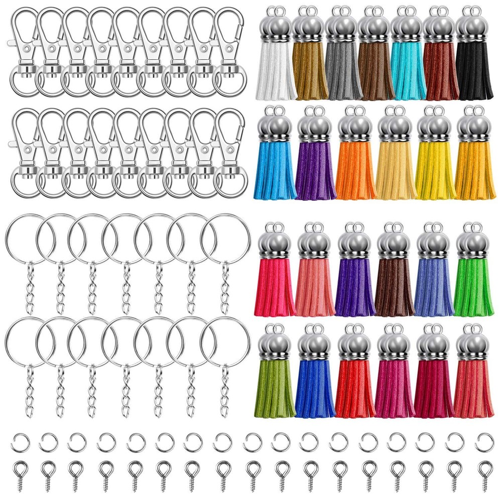 Keychain Tassles, Cridoz 300pcs Bulk Keychains Ring Set Medium, Clear,Silver