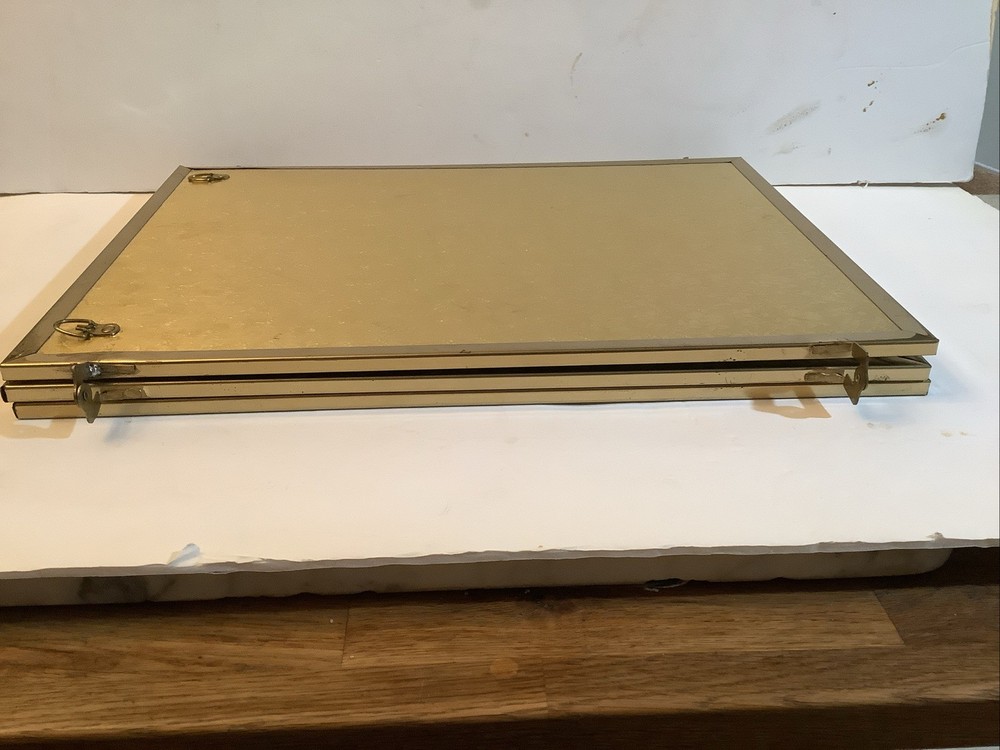 Vintage Tri Fold Vanity Mirror. Gold MCM. Each Panel Sizes 16”X12”.