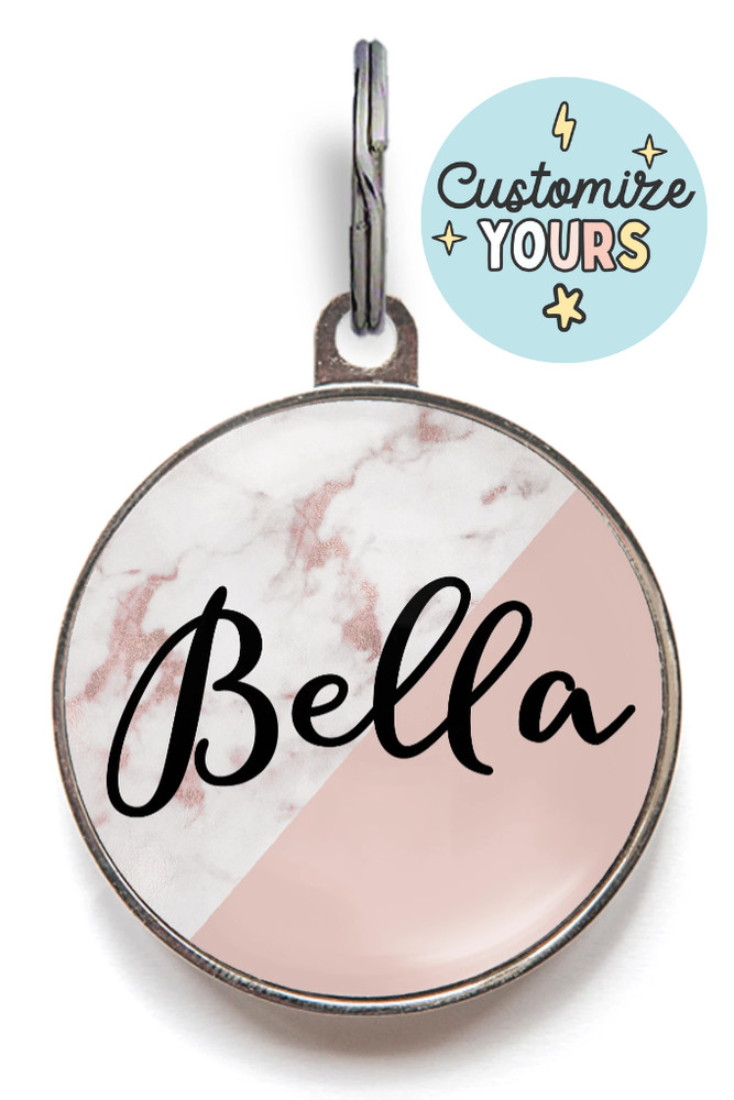Personalized Dog Tag Blush Marble – Chic Pet ID Tag, Durable & Waterproof