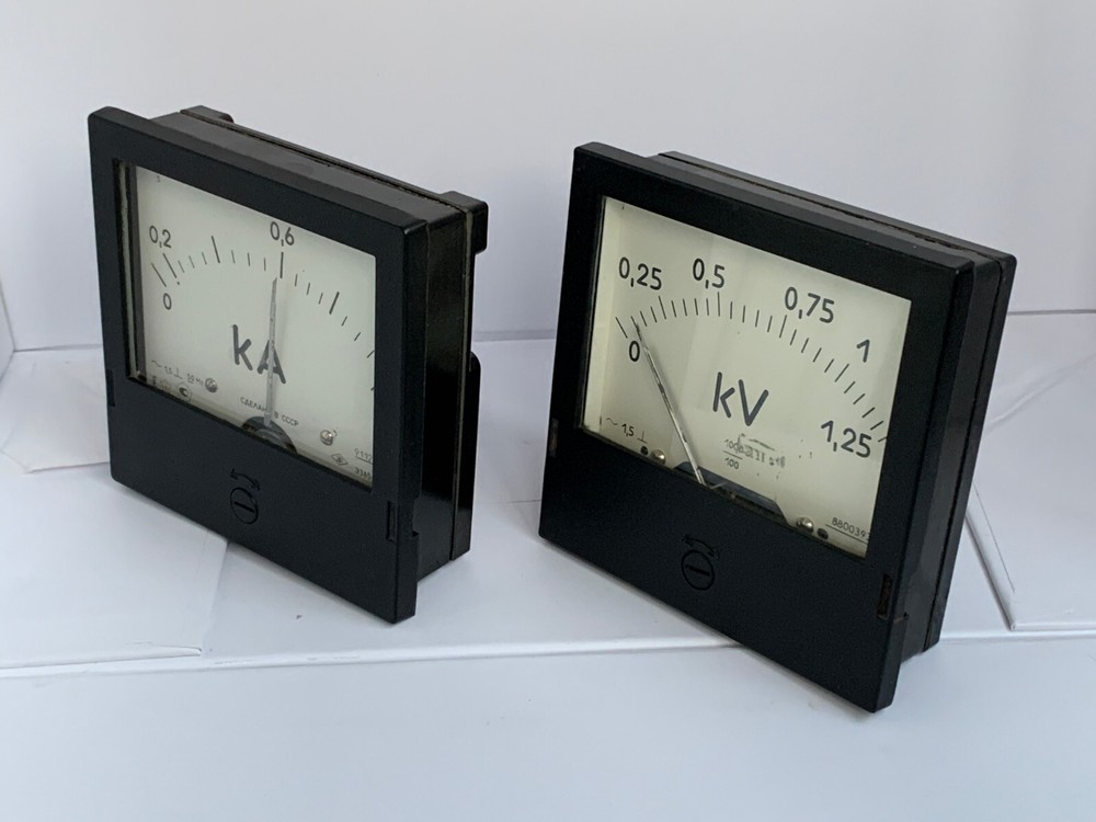 Vintage ammeter Soviet Voltmeter Industrial design Bakelite case 2pcs