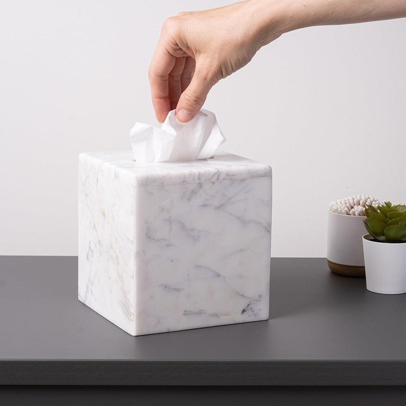 White Marble Tissue Box Cover Elegant Heavyweight Solid Holder Home Decor New