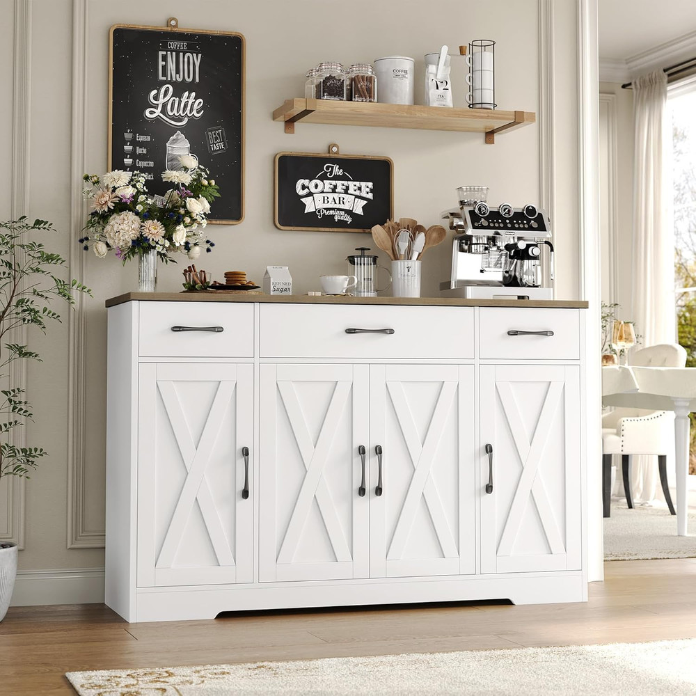 HOSTACK Buffet Cabinet with Drawers, 55" Large Sideboard Buffet Storage Cabinet